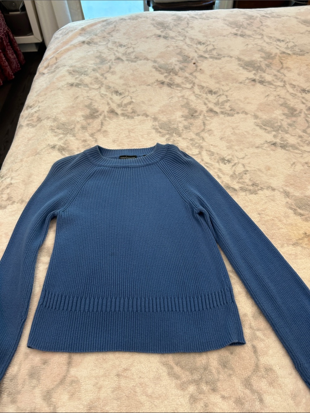 Moda International Slate Blue Ribbed Crewneck Sweater